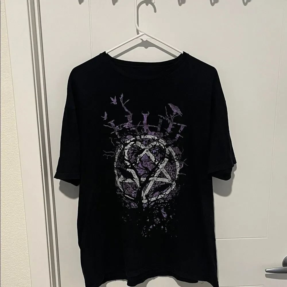 HIM MusicβBlack Purple Tree Emblem Graphic Distressed T-Shirt Emo Goth